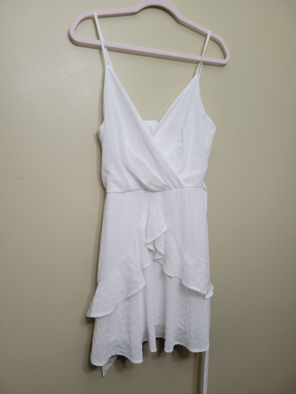 mi ami for francesca's Boutique White Ruffle Wrap Mini Dress